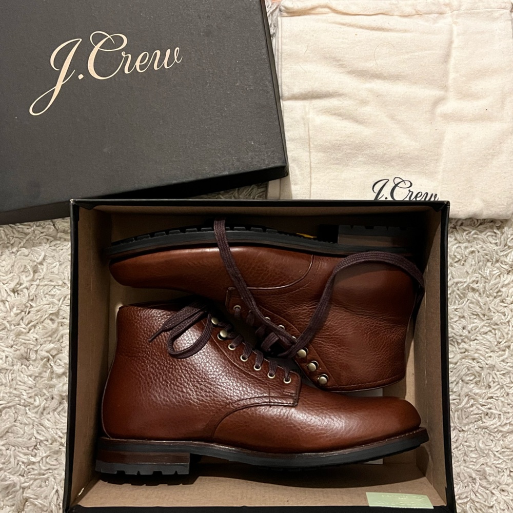 J. Crew Kenton Plain Toe Boots Brown Leather Lace Up Boots Size 9